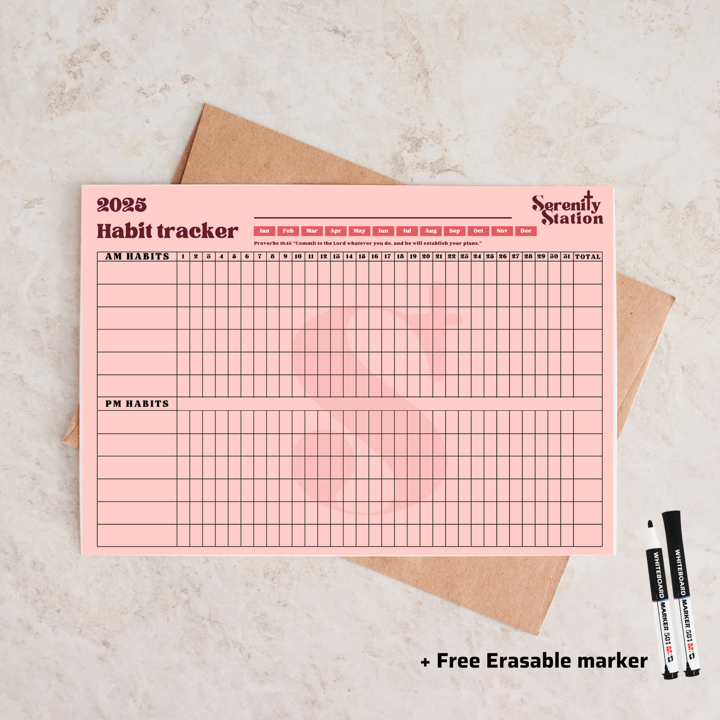 Pink Dry Erase Habit Tracker